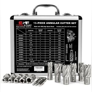 Annular Cutter Set 13 Pcs, 1" Depth, 7/16"–1-1/16" Dia, Fits Mag Drill, w/2 Pins